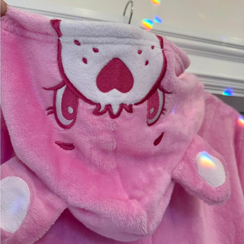 NWT CARE BEARS PINK FLEECE ADULT ONESIE FULL SUIT RAINBOW MEDIUM - Picture 3 of 7